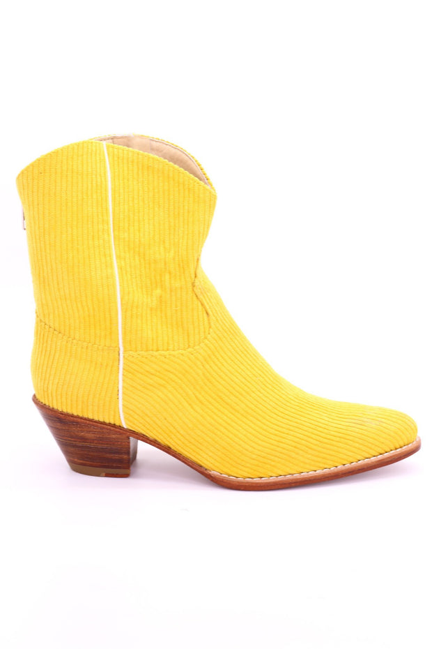 YELLOW CORDUROY BOOTIES LINNEAH - sustainably made MOMO NEW YORK sustainable clothing, boots slow fashion