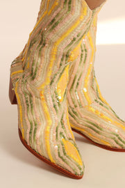 YELLOW WESTERN SEQUIN EMBROIDERED BOOTS SILK MADELAIN - sustainably made MOMO NEW YORK sustainable clothing, boots slow fashion